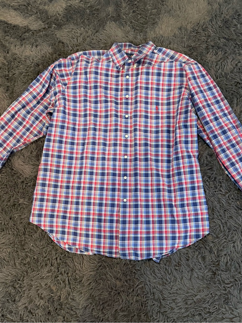 Ralph Lauren Red, Blue & White Plaid Button-Down Shirt